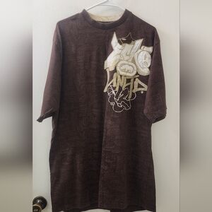 Brown Graphic Men's Shirt, Size Extra Large, Cotton.